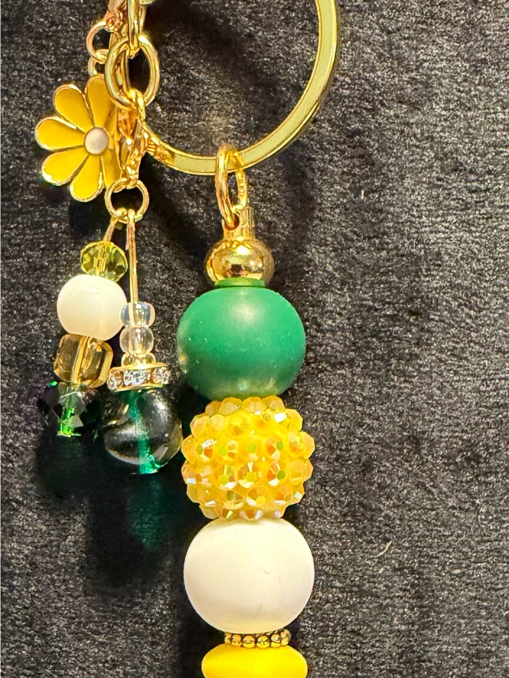 Gold Daisy Green & Yellow Beaded Keychain Bag Charm